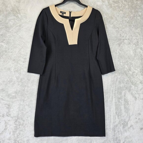 Talbots Dresses & Skirts - Talbots Dress Womens 4P Black Beige Sheath Ponte Knit 3/4 Sleeve Career Work